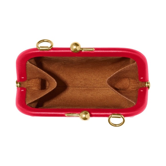 NEW Coach Nora Kisslock Card Case In Signature Canvas Detachable Chain Khaki/Red - Picture 2 of 3